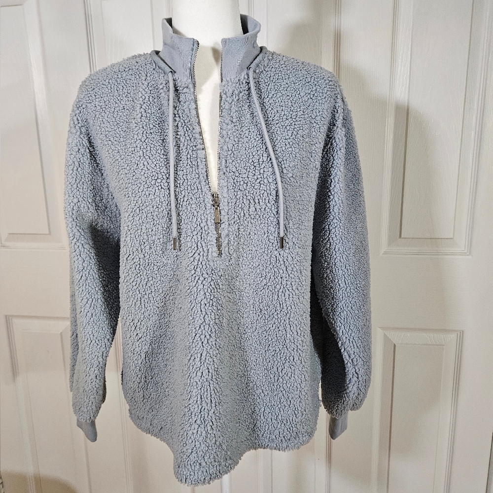 C&C California Sherpa Fleece Super Soft Blue/Gray 1/4 Zip Pullover Sweatshirt